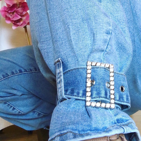 Denim Pants with Rhinestone Ankle Belt - Picture 5 of 5